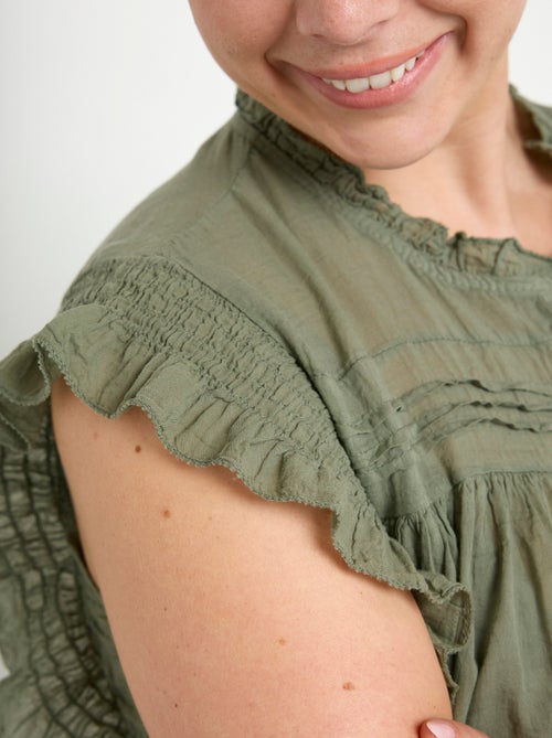 Blouse sans manches en voile de coton - Kiabi