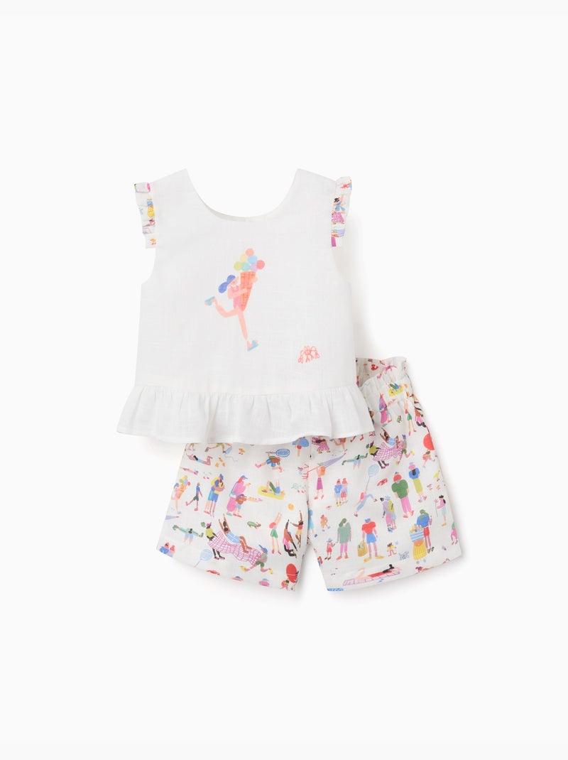 Blouse sans manches et short avec imprimé Carolina Celas x Zippy Blanc - Kiabi