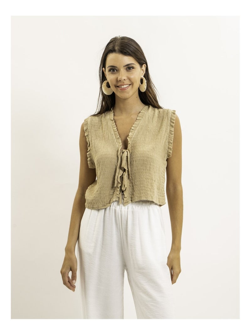 Blouse sans manches smocke OZAKIA Beige - Kiabi