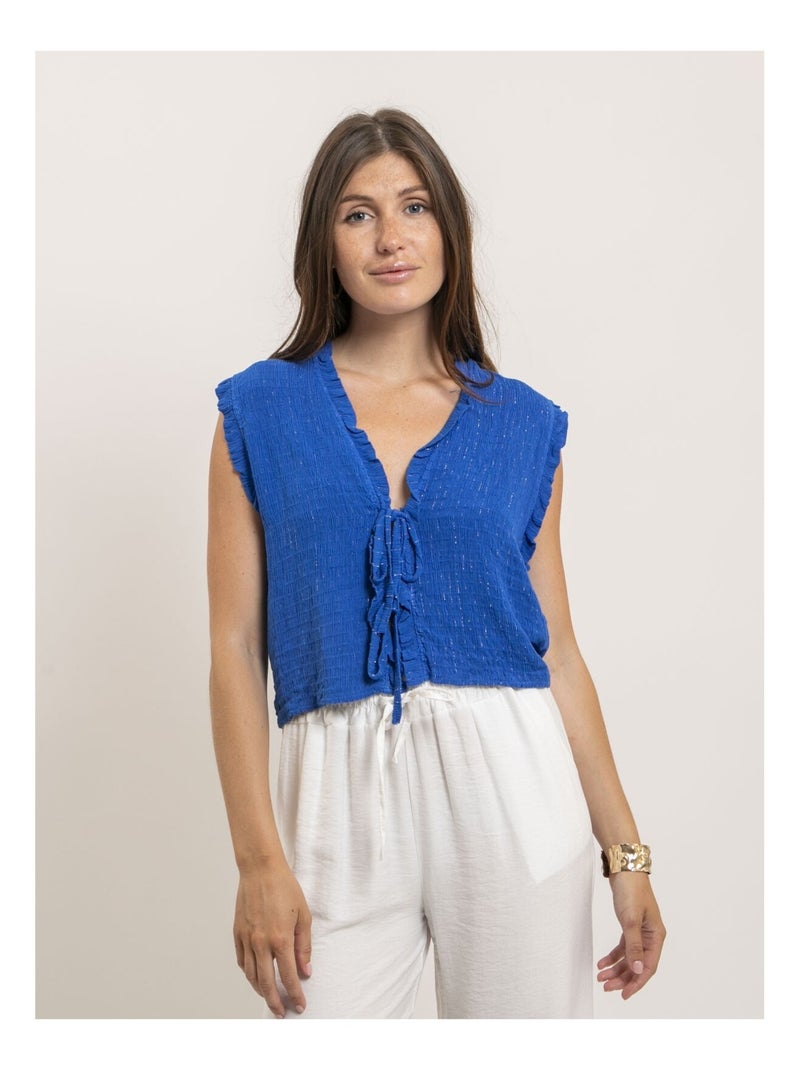 Blouse sans manches smocke OZAKIA Bleu roi - Kiabi