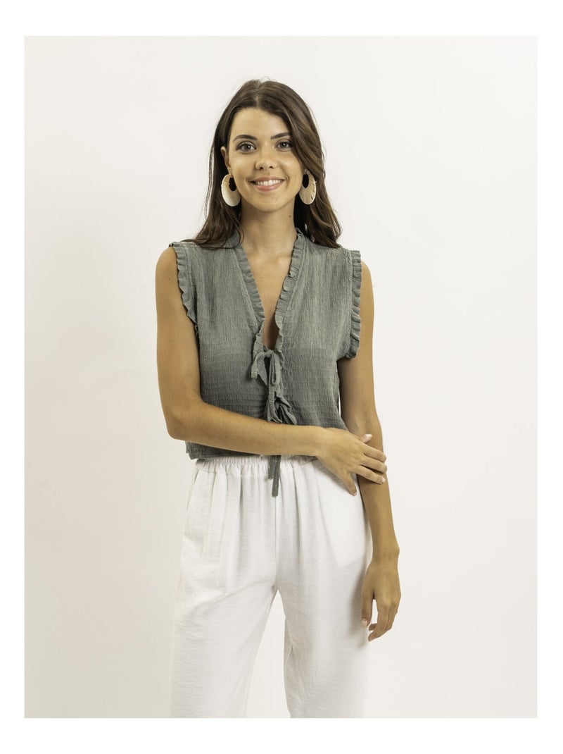 Blouse sans manches smocke OZAKIA Kaki - Kiabi