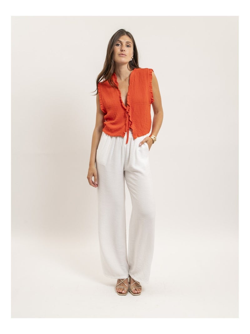 Blouse sans manches smocke OZAKIA Orange - Kiabi