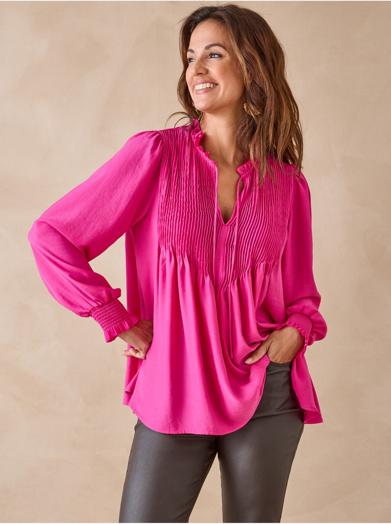 Blouse satin à plis nervurés - DAXON Rose fushia - Kiabi