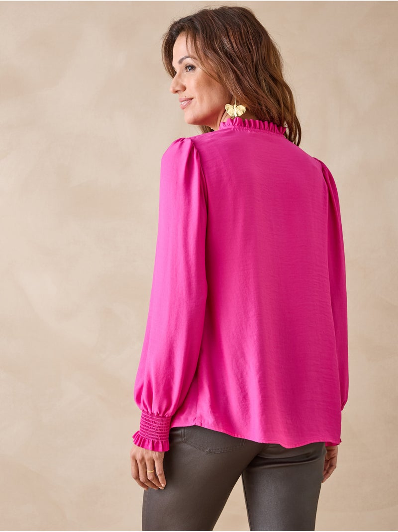 Blouse satin à plis nervurés - DAXON Rose fushia - Kiabi