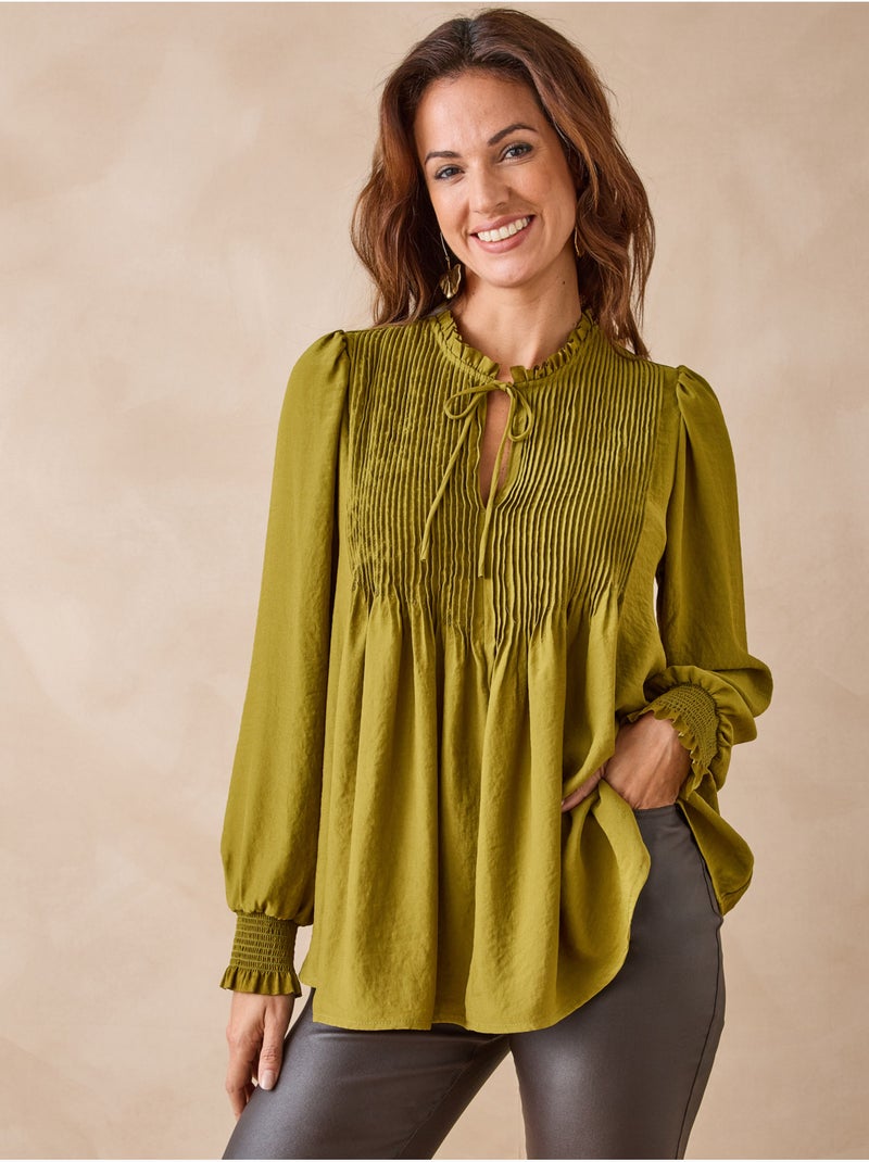 Blouse satin à plis nervurés - DAXON Vert olive - Kiabi