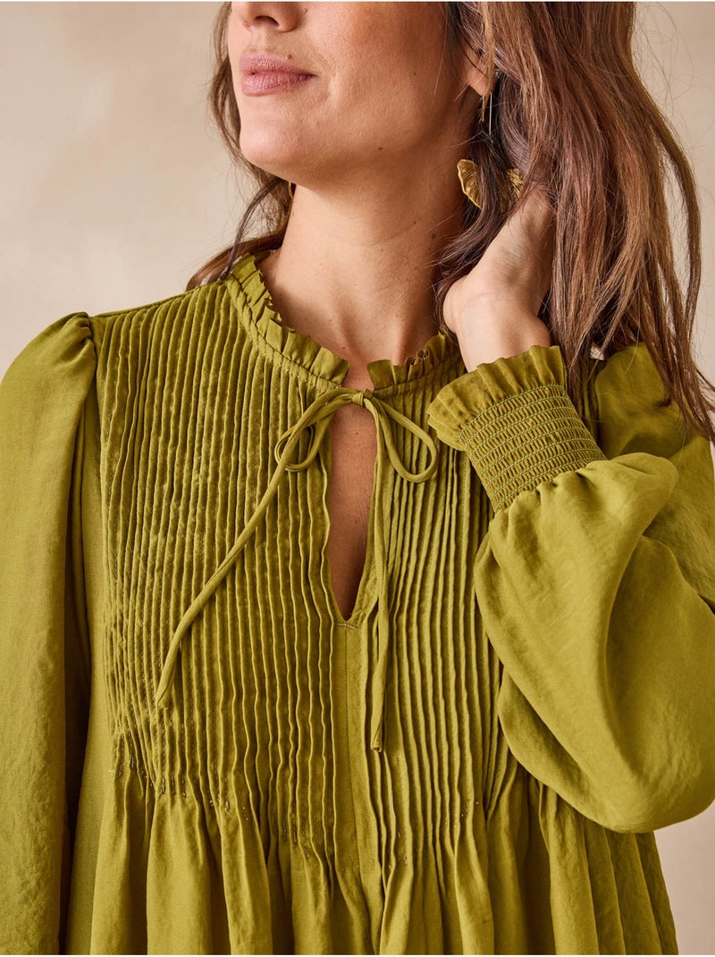 Blouse satin à plis nervurés - DAXON Vert olive - Kiabi