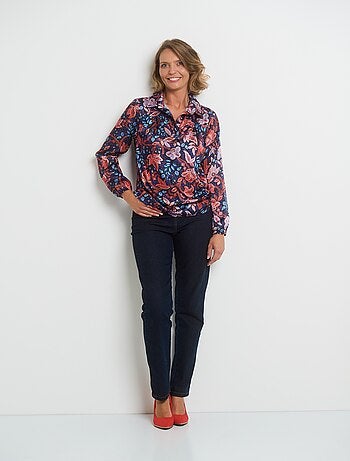 Blouse satin col V manches élastiquées - AFIBEL