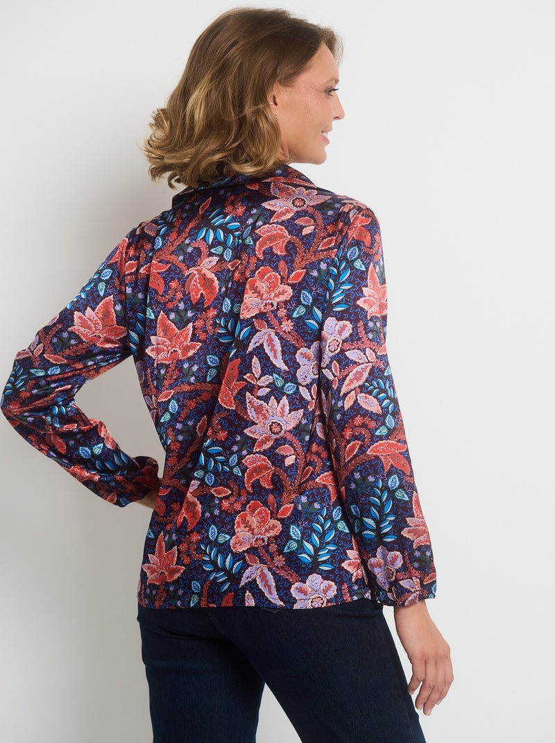 Blouse satin col V manches élastiquées - AFIBEL Bleu Orange - Kiabi