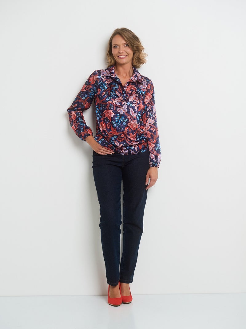 Blouse satin col V manches élastiquées - AFIBEL Bleu Orange - Kiabi