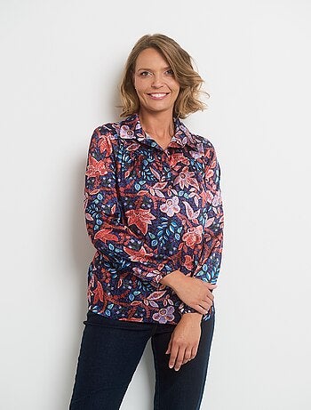 Blouse satin col V manches élastiquées