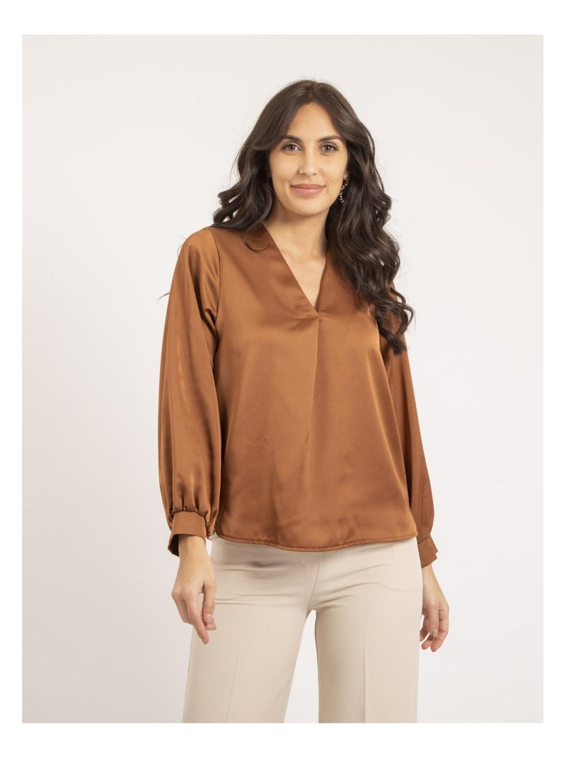 Blouse satin OXANIE Marron caramel - Kiabi