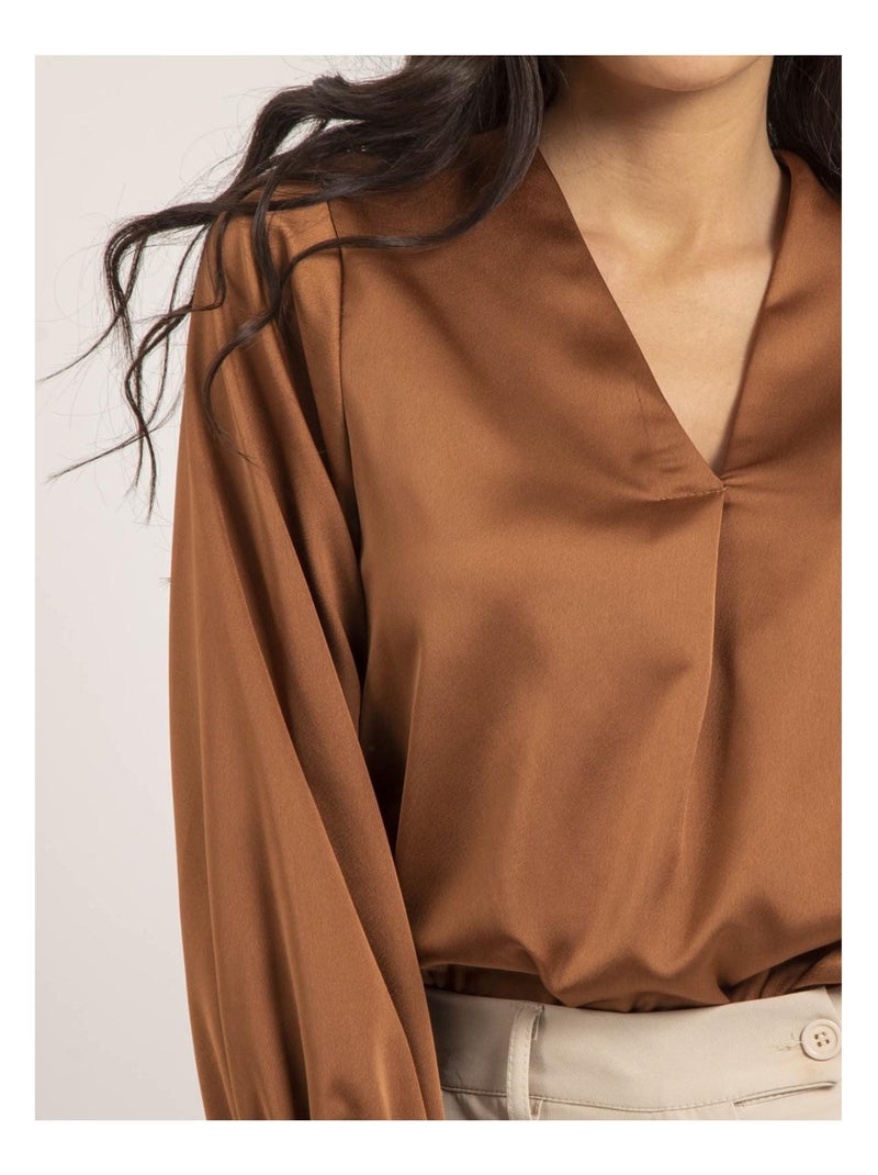Blouse satin OXANIE Marron caramel - Kiabi