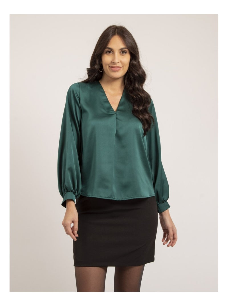 Blouse satin OXANIE Vert forêt - Kiabi