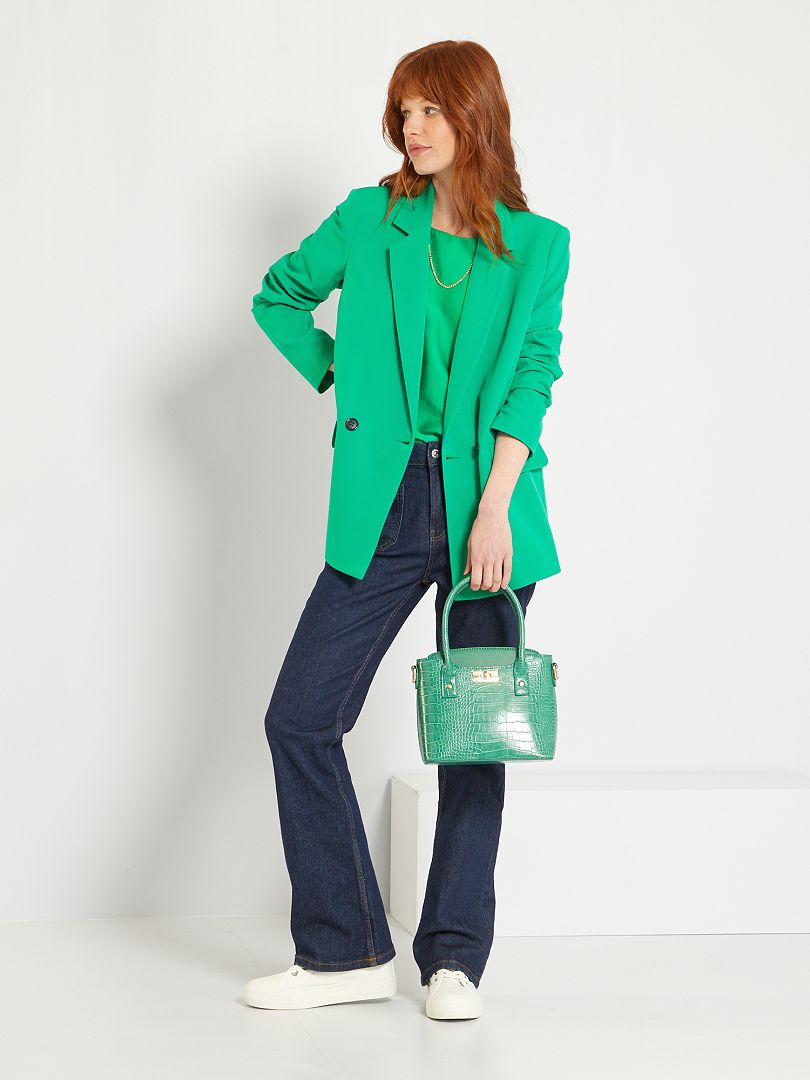 Blouse satinée manches ballon Vert - Kiabi