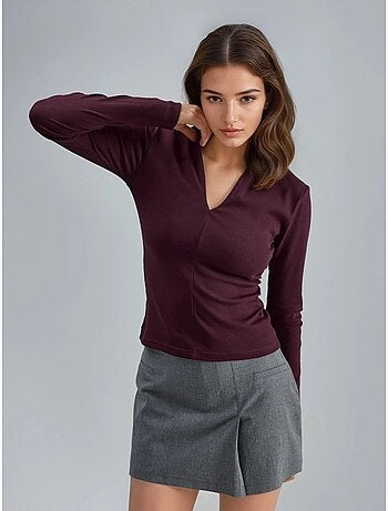Blouse slim à manches longues avec col en v busem