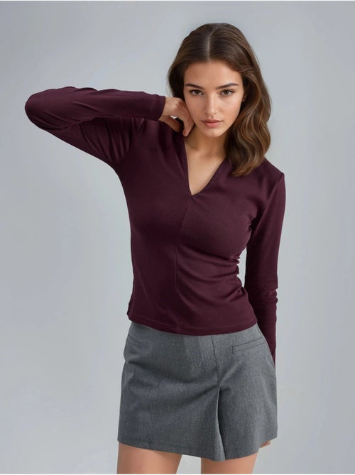 Blouse slim à manches longues avec col en v busem - Kiabi