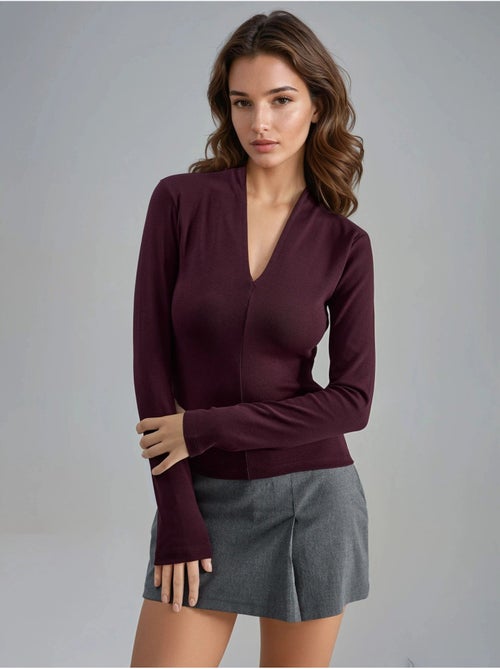 Blouse slim à manches longues avec col en v busem - Kiabi