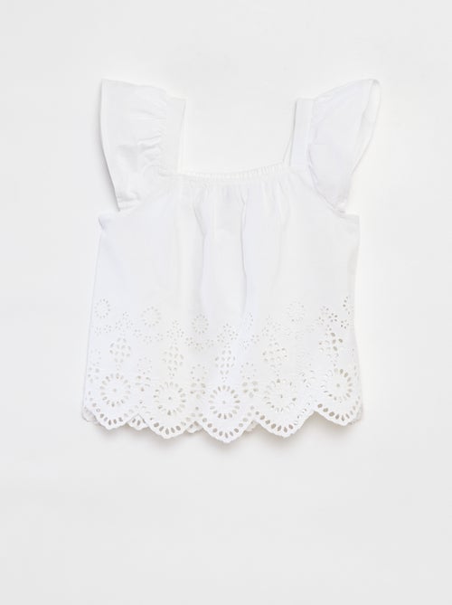 Blouse smockée avec broderie anglaise - Kiabi