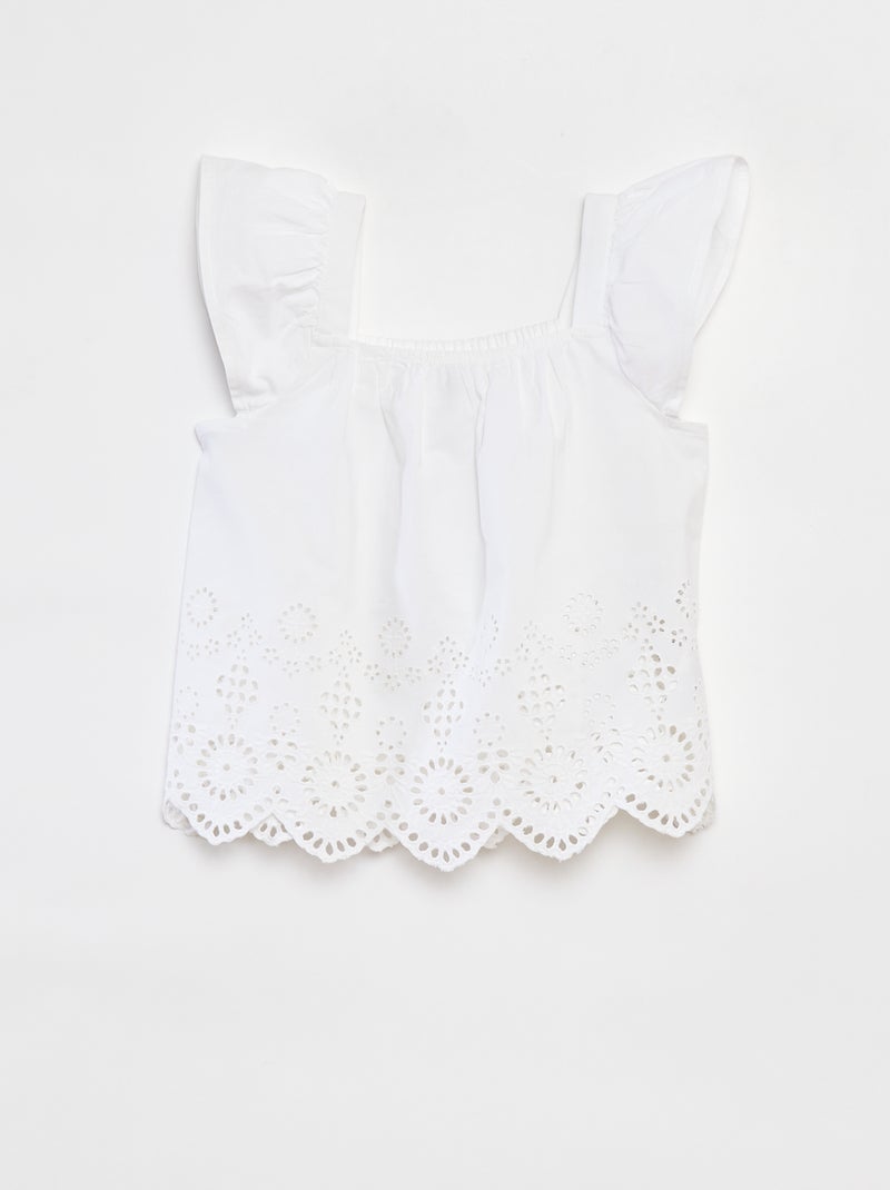 Blouse smockée avec broderie anglaise Blanc - Kiabi