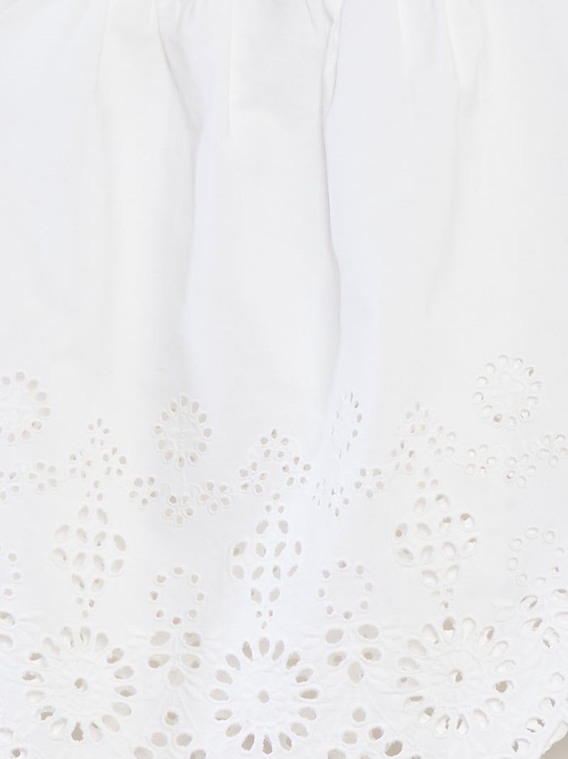 Blouse smockée avec broderie anglaise Blanc - Kiabi