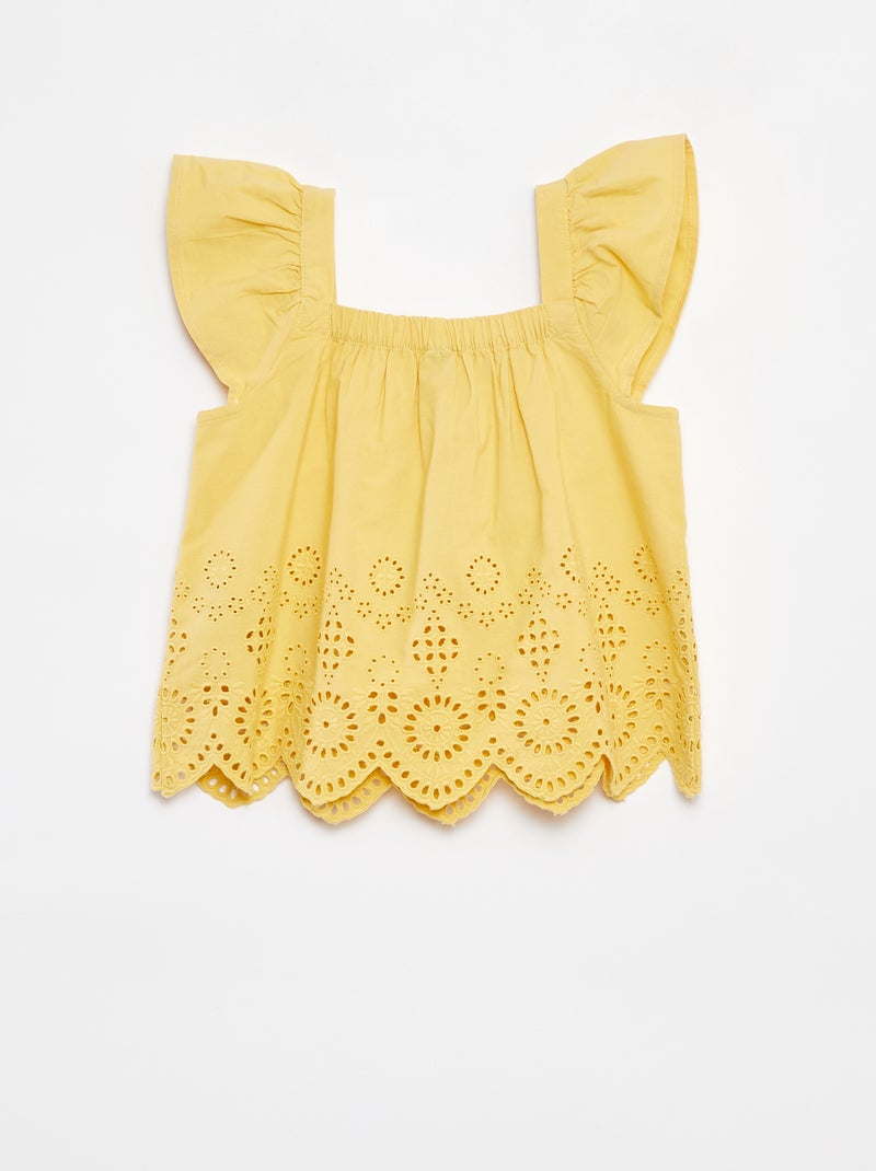 Blouse smockée avec broderie anglaise Jaune - Kiabi