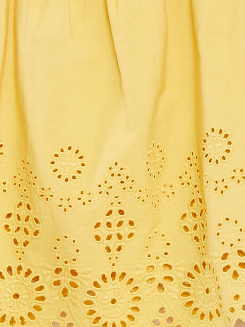 Blouse smockée avec broderie anglaise Jaune - Kiabi