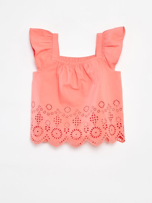 Blouse smockée avec broderie anglaise - Kiabi