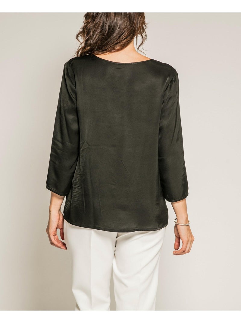 Blouse soyeuse manches 3/4 OLGA Noir - Kiabi
