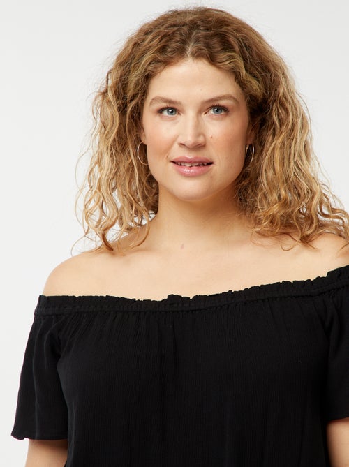 Blouse stretch à manches courtes avec col bardot - Kiabi