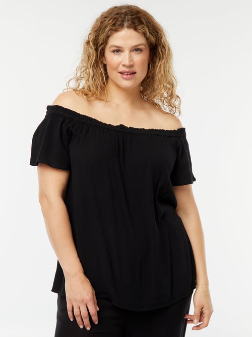 Blouse stretch à manches courtes avec col bardot - Kiabi