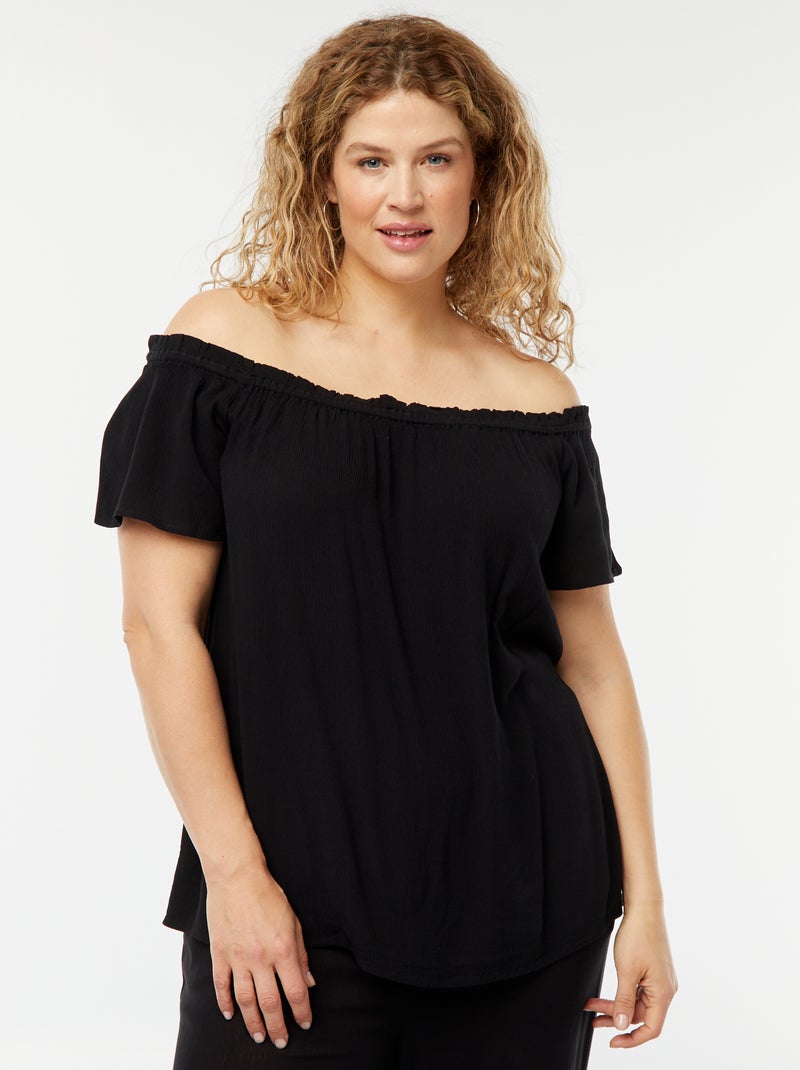 Blouse stretch à manches courtes avec col bardot Noir - Kiabi