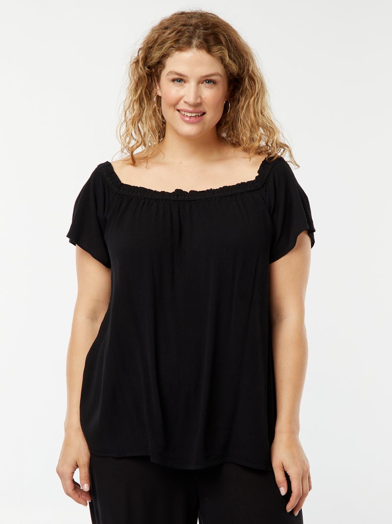 Blouse stretch à manches courtes avec col bardot Noir - Kiabi