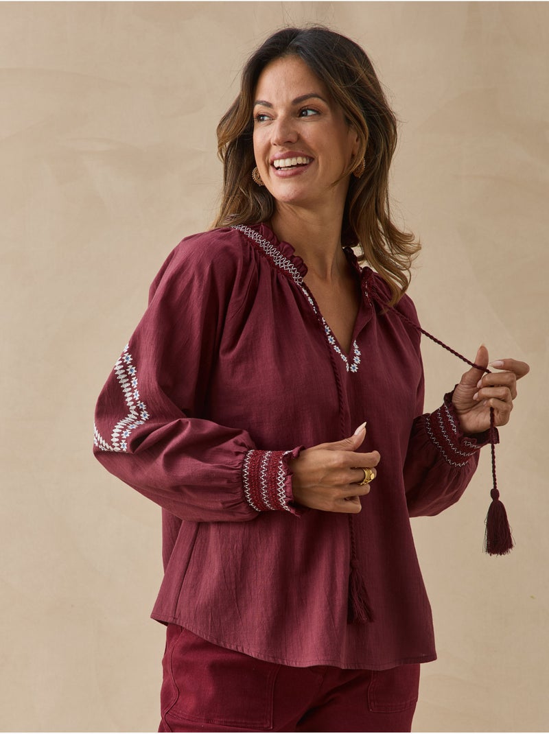 Blouse style folk - daxon Bordeaux - Kiabi