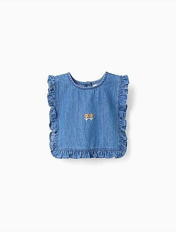 Blouse style poncho en jean avec volants et broderie