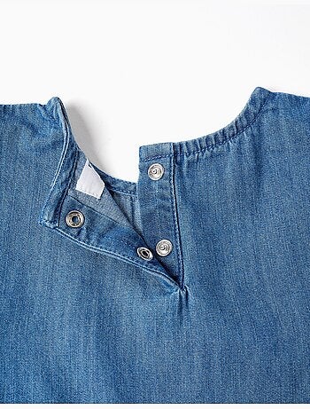 Blouse style poncho en jean avec volants et broderie