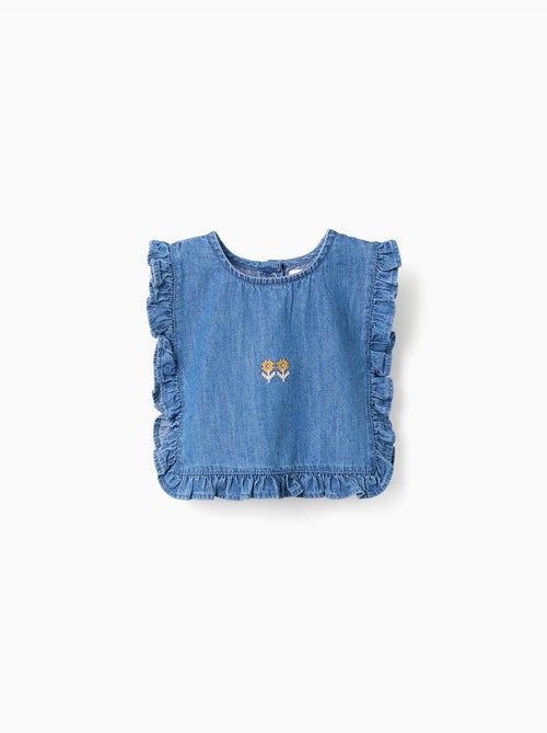 Blouse style poncho en jean avec volants et broderie - Kiabi