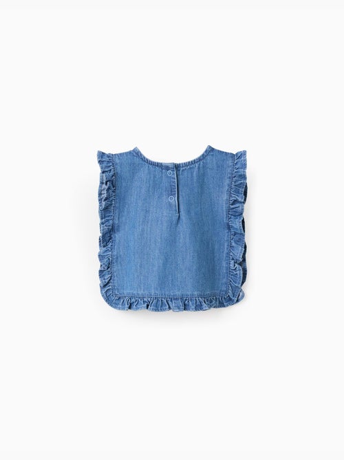 Blouse style poncho en jean avec volants et broderie - Kiabi