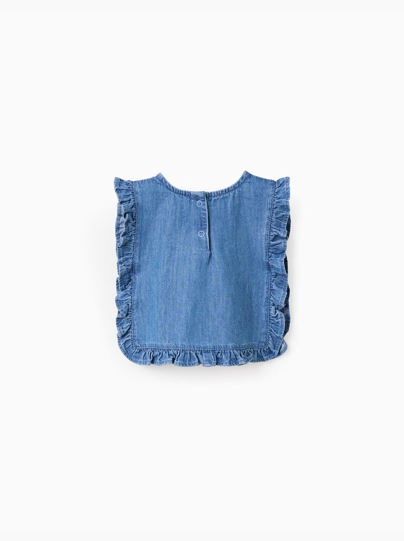 Blouse style poncho en jean avec volants et broderie Bleu Bleu - Kiabi