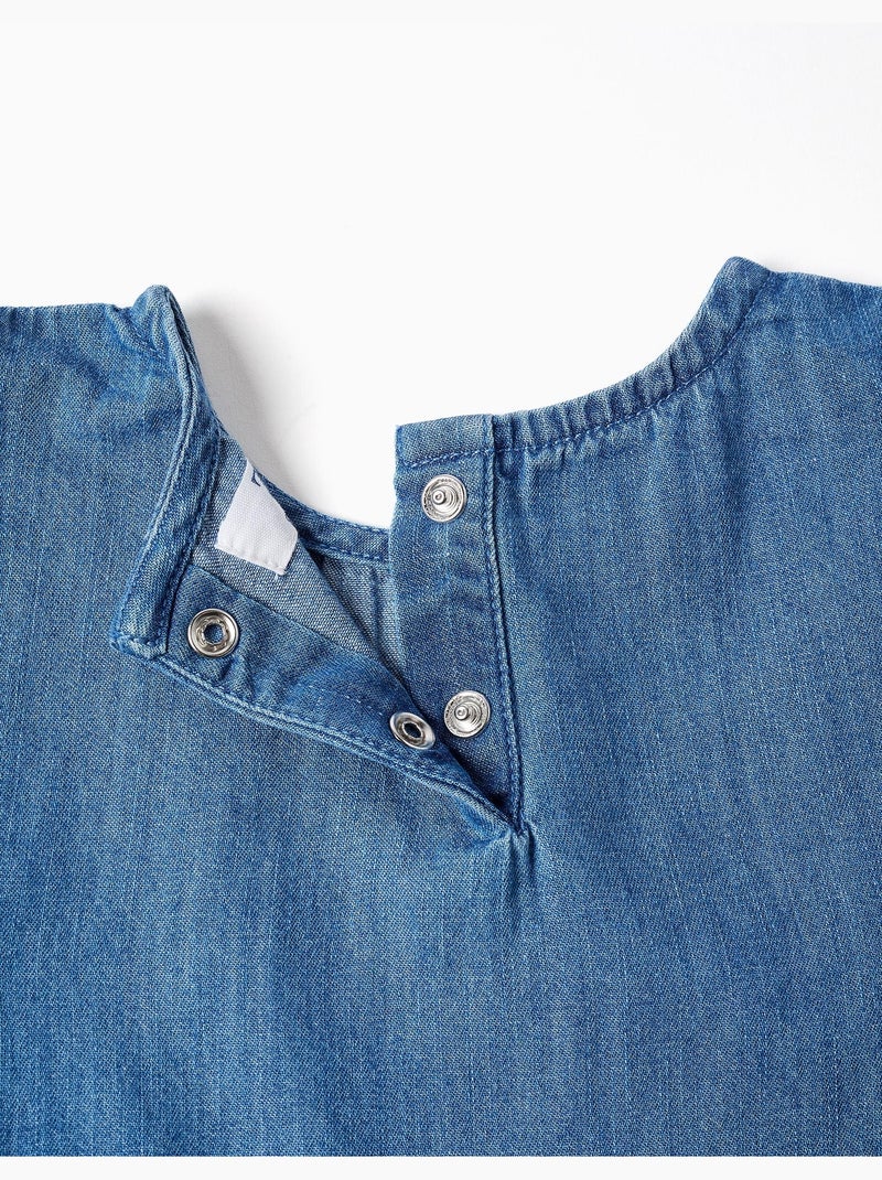 Blouse style poncho en jean avec volants et broderie Bleu Bleu - Kiabi