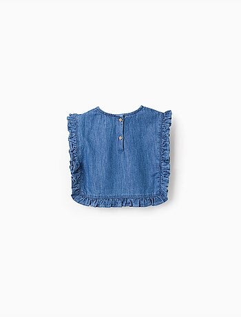 Blouse style poncho en jean avec volants et broderie