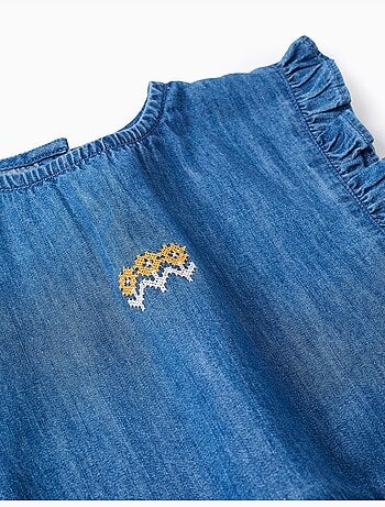 Blouse style poncho en jean avec volants et broderie