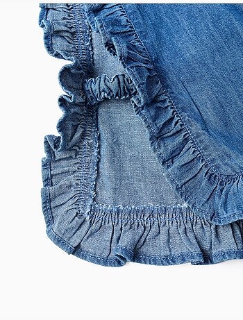Blouse style poncho en jean avec volants et broderie
