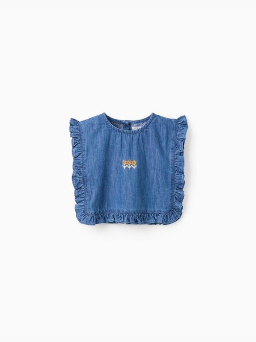 Blouse style poncho en jean avec volants et broderie - Kiabi