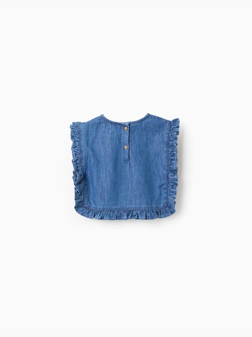 Blouse style poncho en jean avec volants et broderie - Kiabi