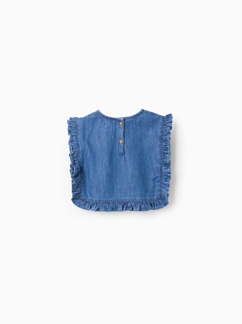 Blouse style poncho en jean avec volants et broderie Bleu Bleu - Kiabi