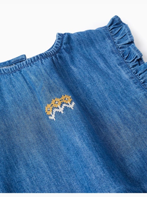 Blouse style poncho en jean avec volants et broderie - Kiabi