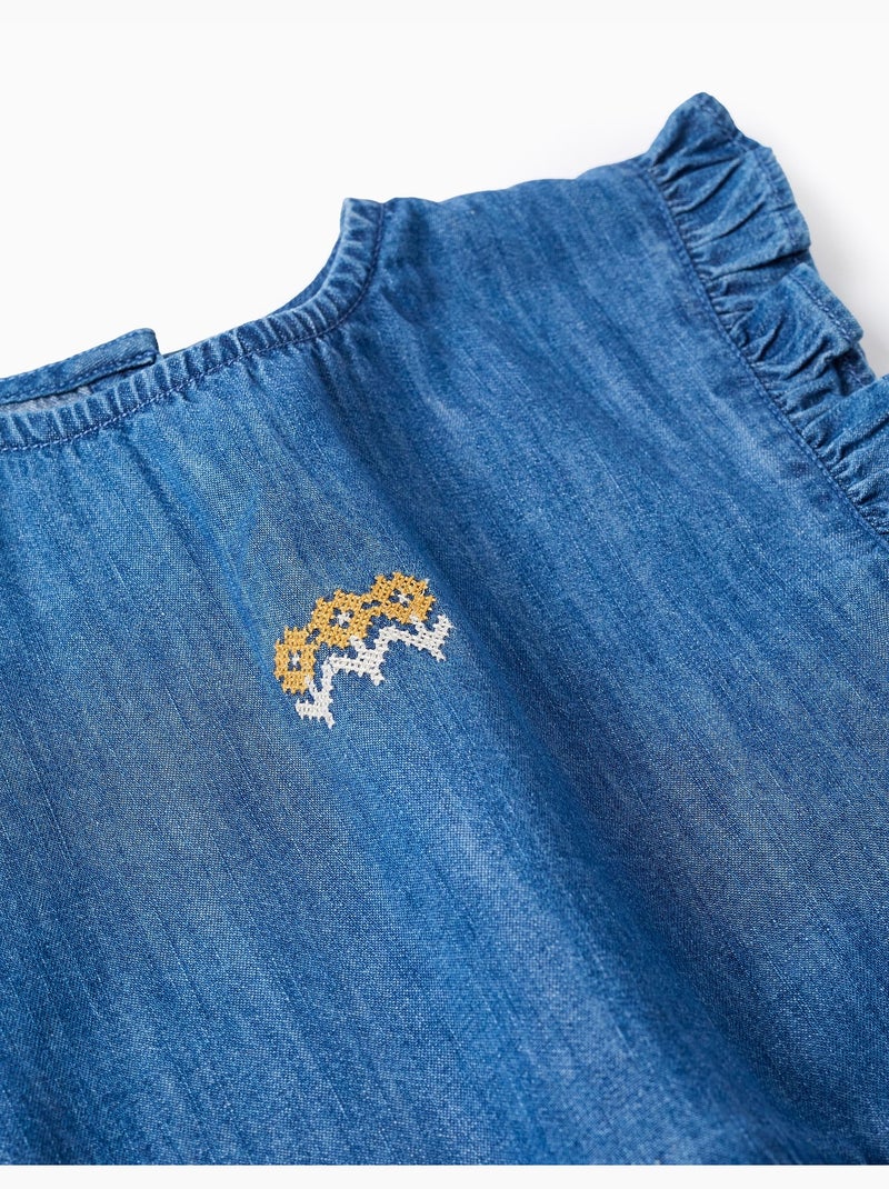 Blouse style poncho en jean avec volants et broderie Bleu Bleu - Kiabi