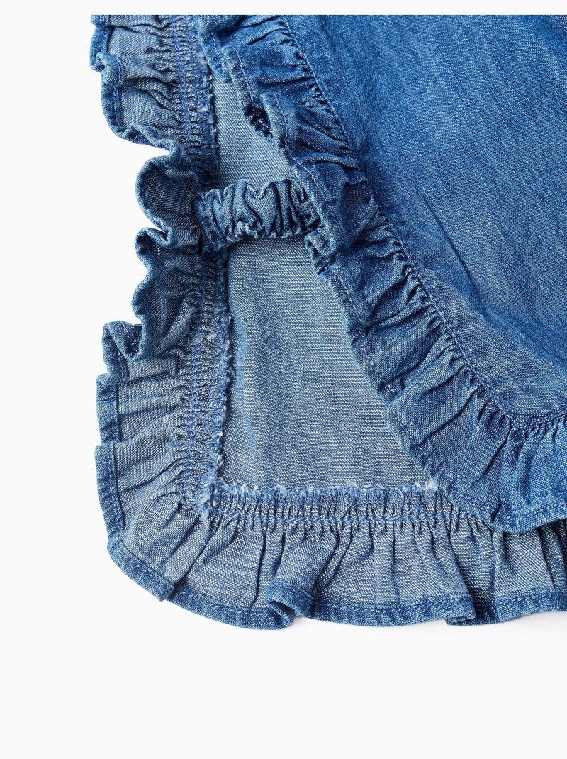 Blouse style poncho en jean avec volants et broderie Bleu Bleu - Kiabi