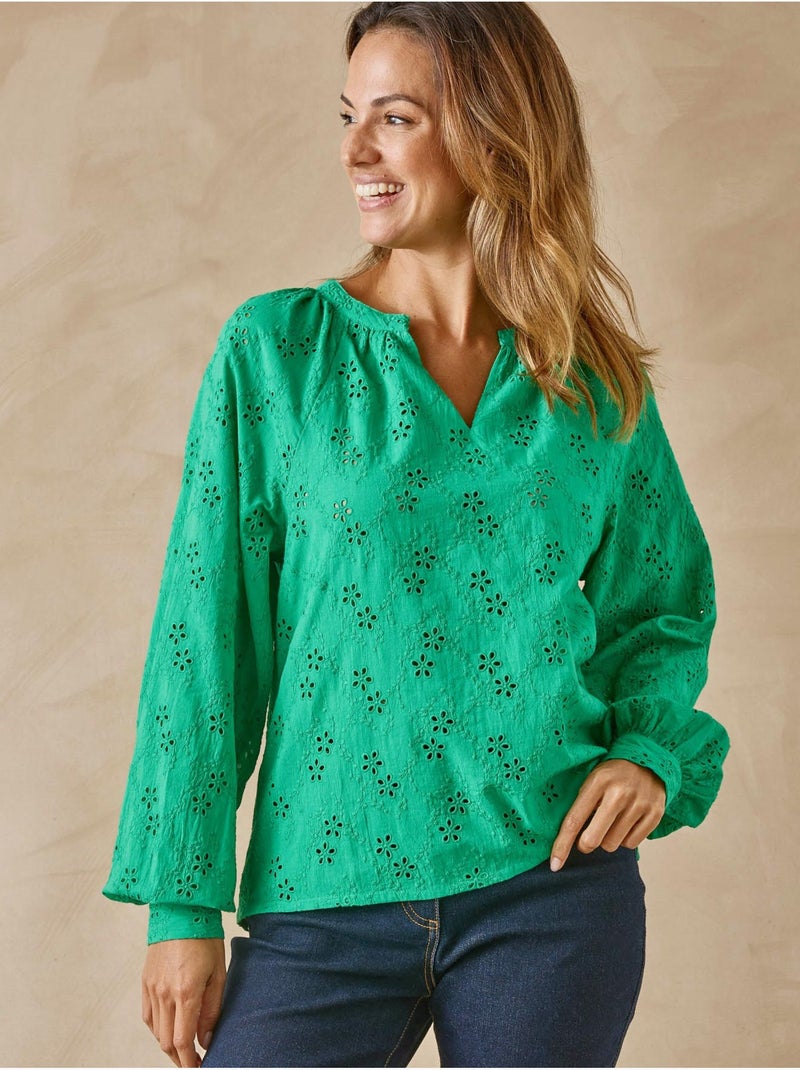 Blouse style vareuse broderie anglaise - DAXON Vert - Kiabi