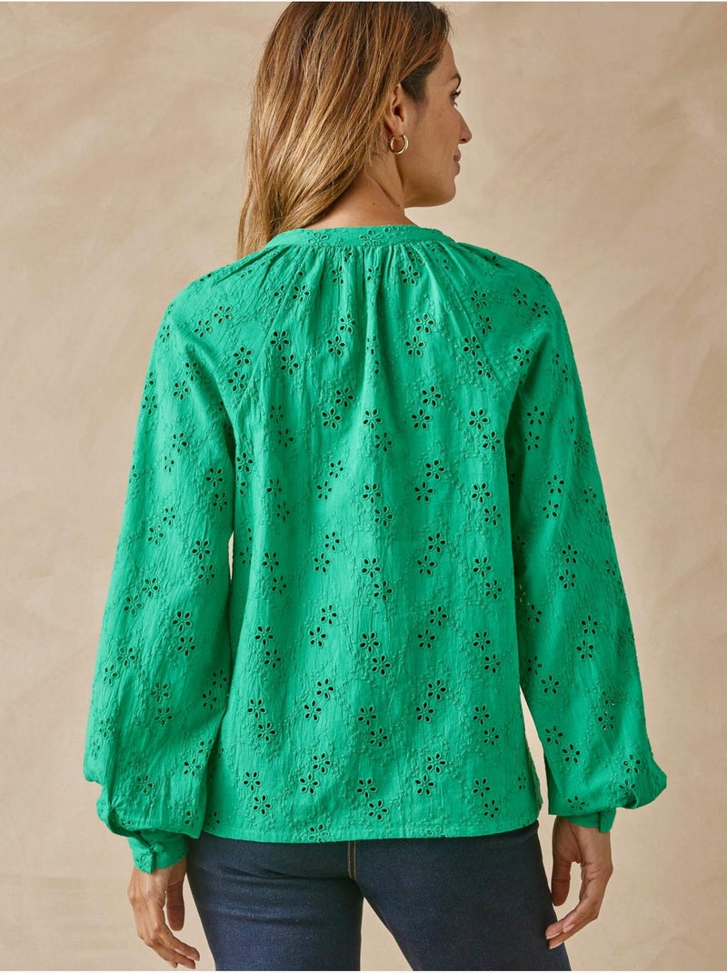 Blouse style vareuse broderie anglaise - DAXON Vert - Kiabi